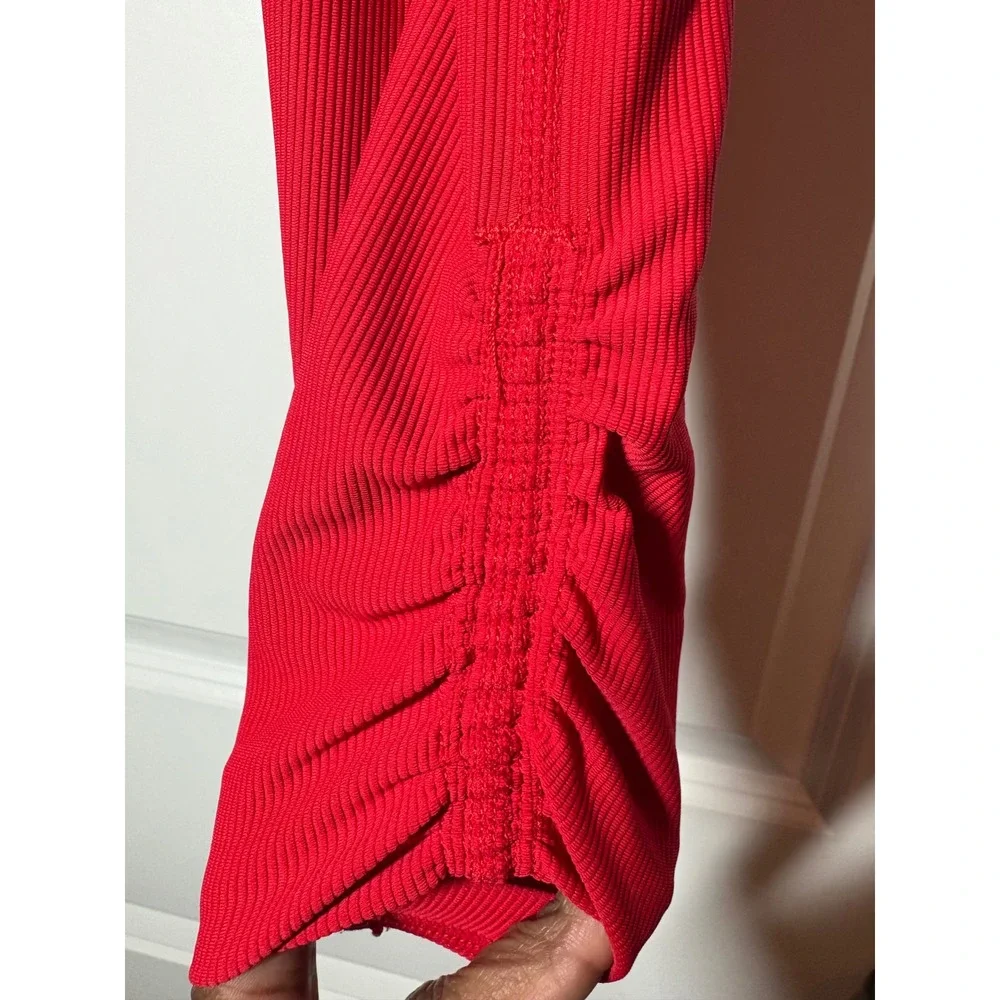 WILO Red Ribbed 2 Piece Activewear Set Strappy Crop Top Ruched Leggings -  XS